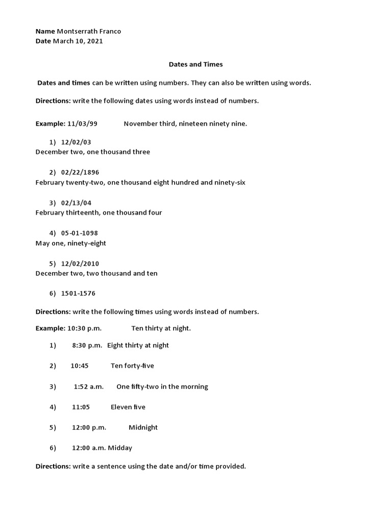 Date and Time Writing Guide | PDF