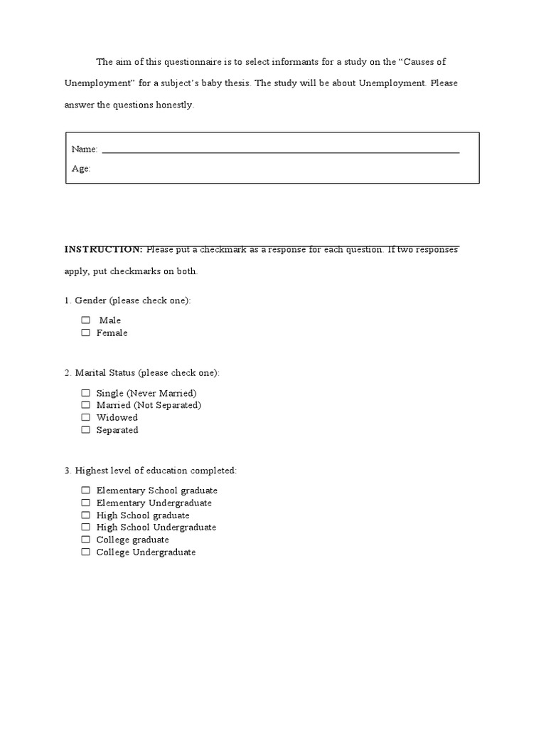 INSTRUCTION: Please Put A Checkmark As A Response For Each Question. If ...