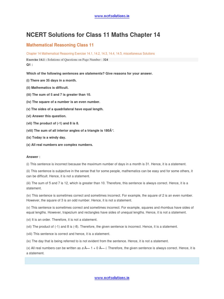 NCERT Solutions For Class 11 Maths Chapter 14 | PDF | Foreign Language ...