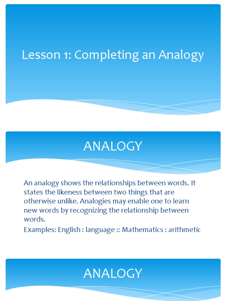 Lesson 1: Completing An Analogy | Download Free PDF | Analogy | Cognition