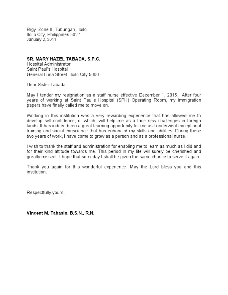 Resignation Letter Pdf