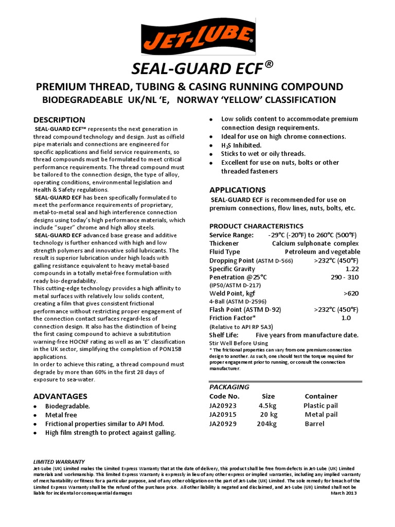 SealGuard Ecf Premium Thread, Tubing & Casing Running Compound PDF
