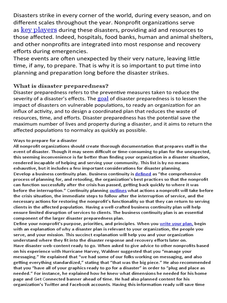 Nonprofit Disaster Preparedness Guide | PDF | Emergency Management ...