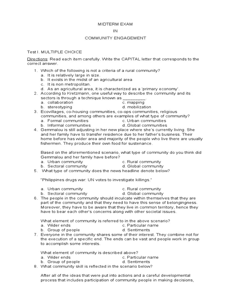 Community Engagement Midterm Exam | PDF | Community | Citizenship