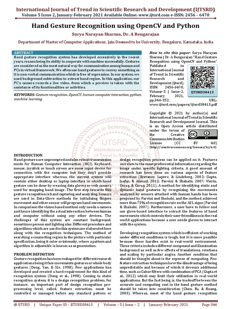 Hand Gesture Recognition Using OpenCV and Python | PDF | Computer ...