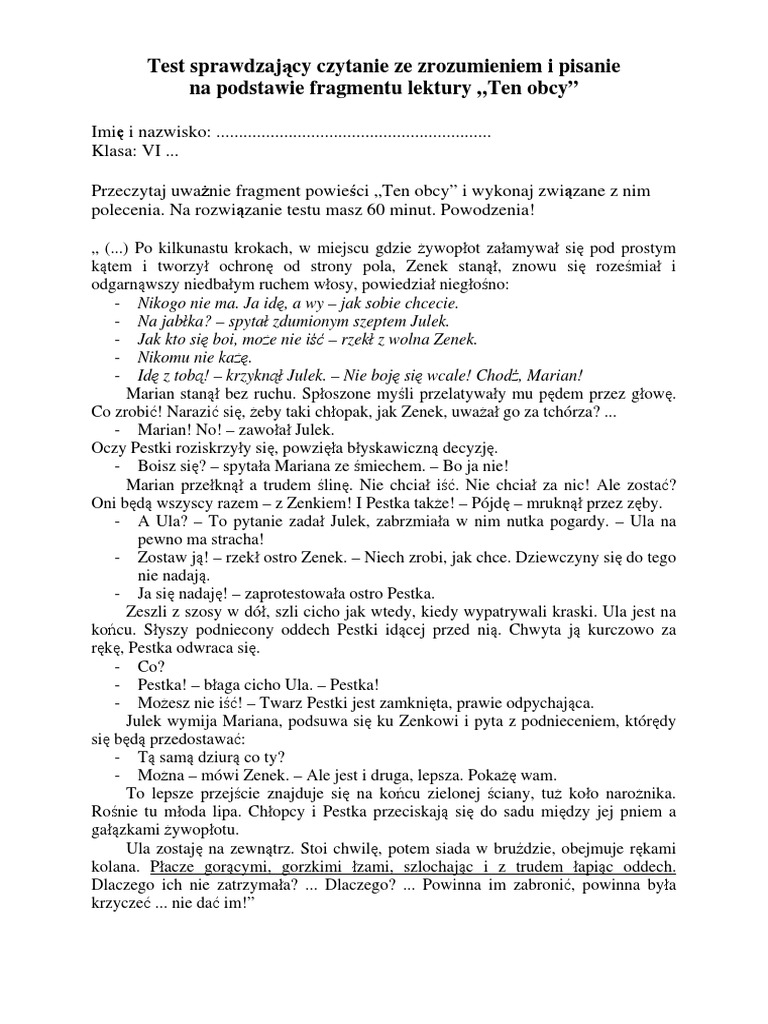 Czytanie Ze Zrozumieniem Kl 6 Pdf