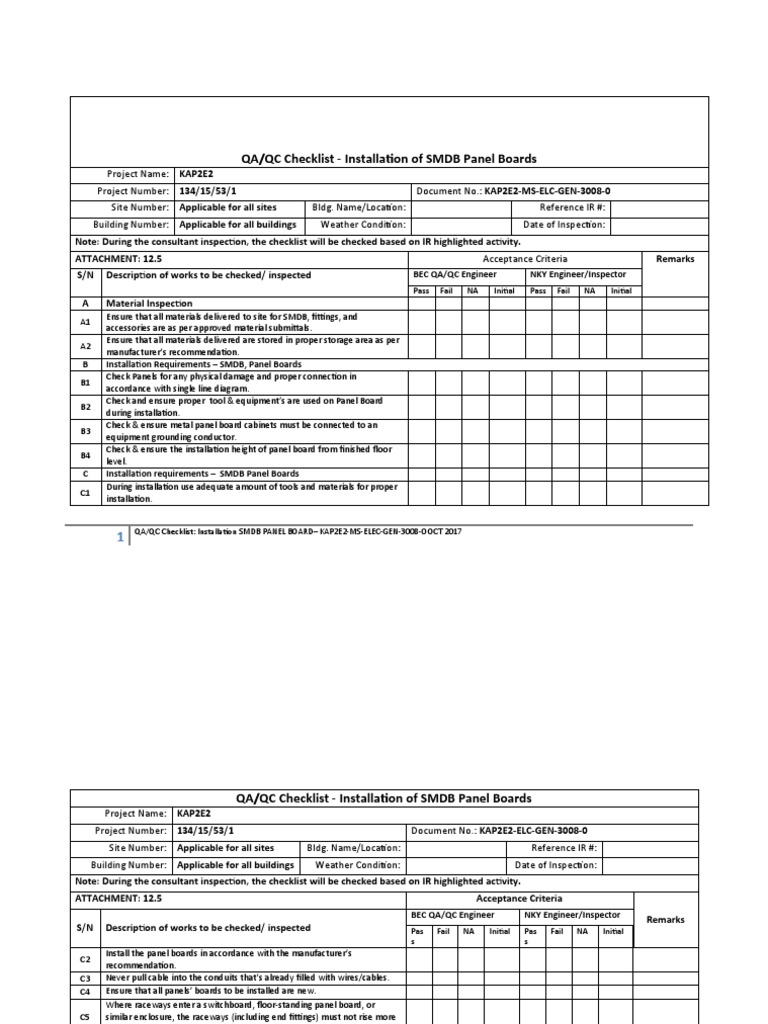 Attachment 12.5 - QA - QC Checklist - SMDB | PDF | Electricity ...