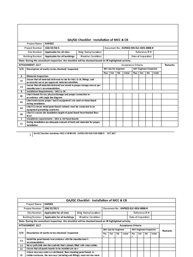 Attachment 12.7 QA QC Checklist MCC & CB PDF Manufactured