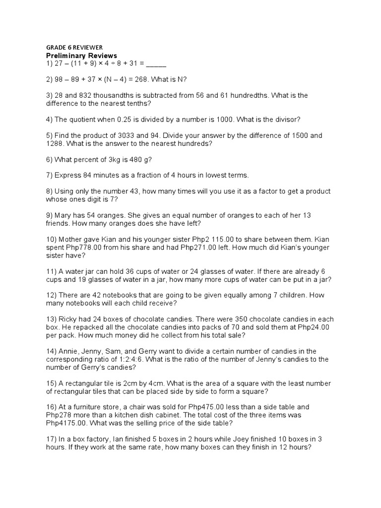 Grade 6 Reviewer Pdf Area Odds