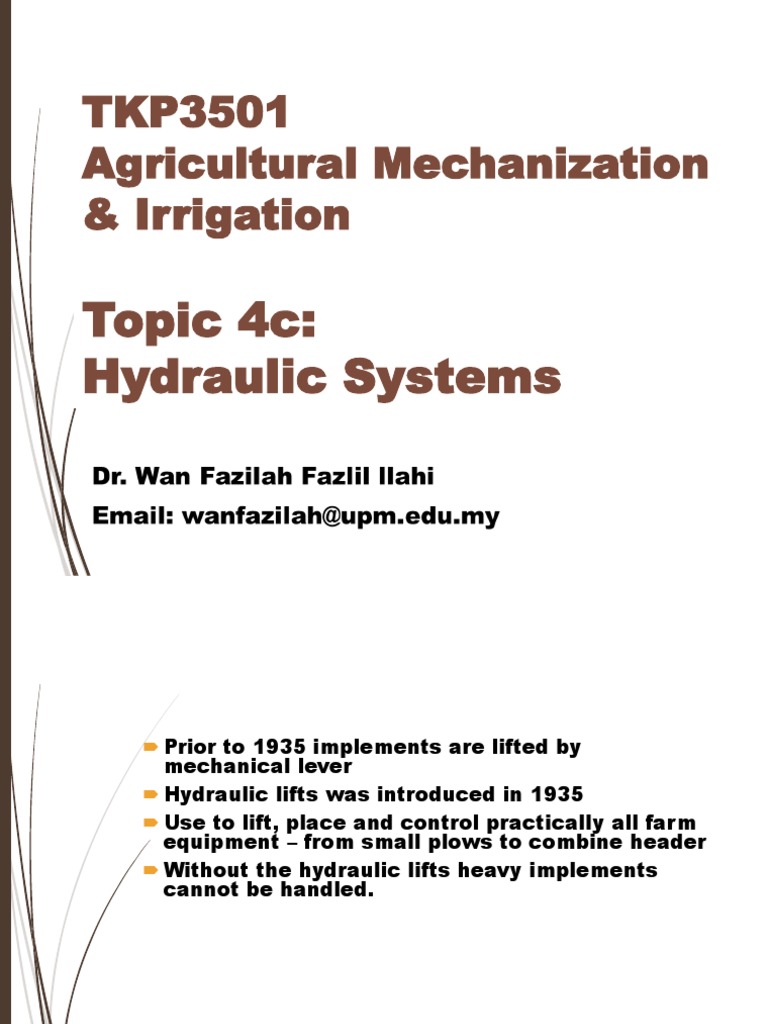 Lecture 3c Hydraulics System PDF Pump Engines