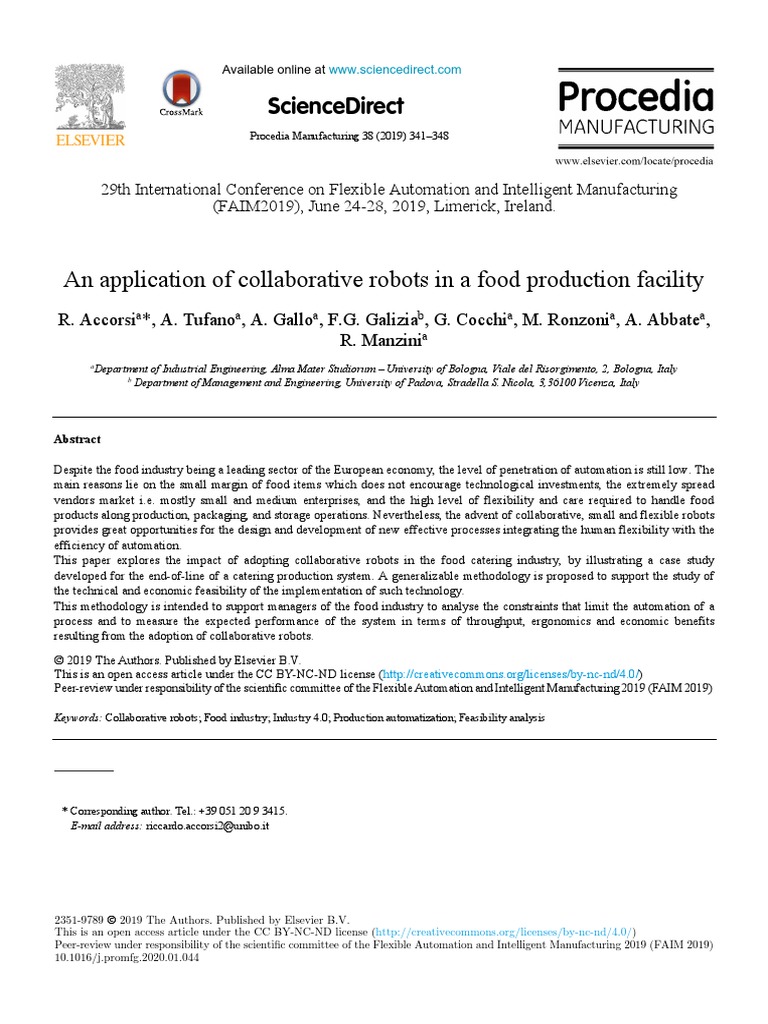 An Application of Collaborative Robots in A Food P | PDF | Packaging ...