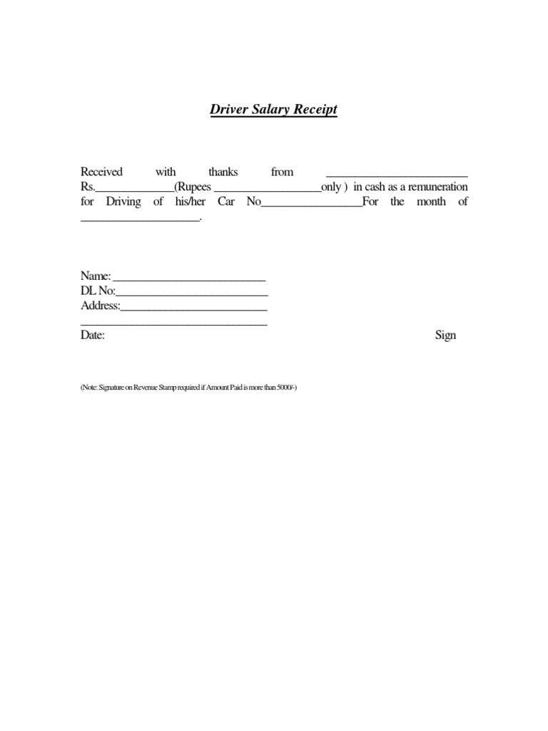 Driver Salary Receipt Template Word