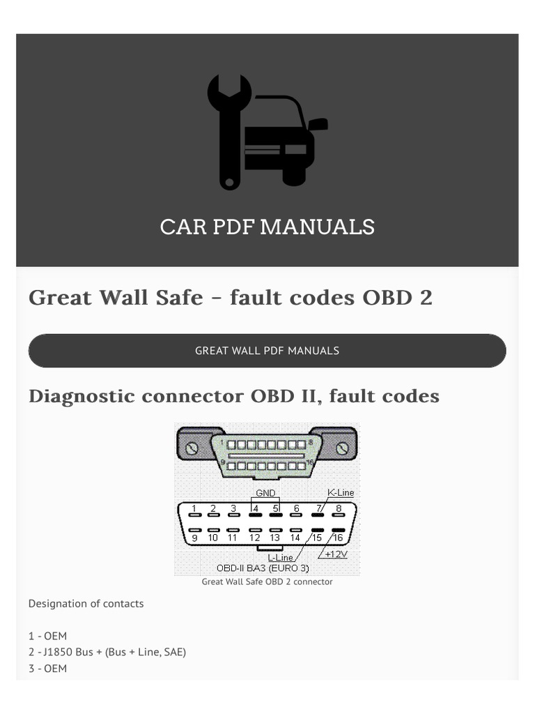 Great Wall Fault Codes PDF Throttle Fuel Injection