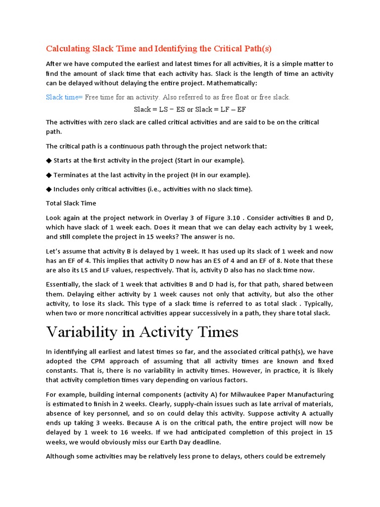 Calculating Slack Time in Project Management | PDF | Normal ...