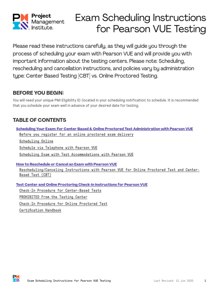 Exam Scheduling Instructions For Pearson VUE Testing: Before You Begin ...