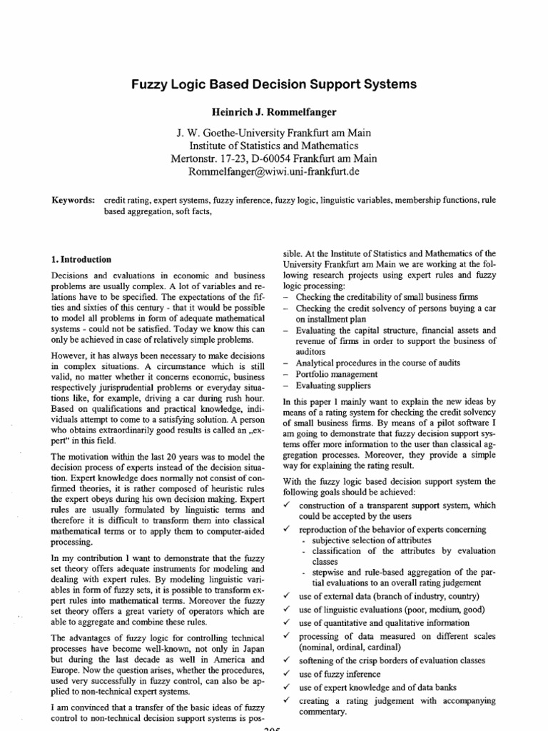 Fuzzy Logic in Decision Support Systems | PDF | Fuzzy Logic | Decision ...