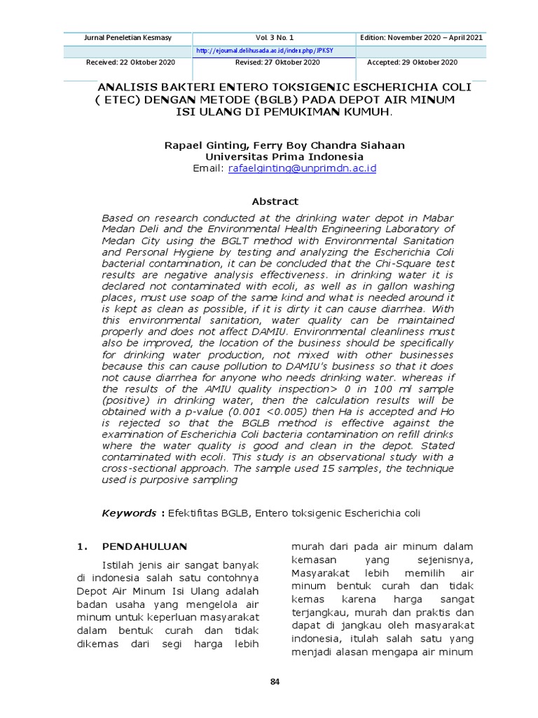 Efficacy of BGLB Method on E. coli in Water | PDF | Drinking Water ...