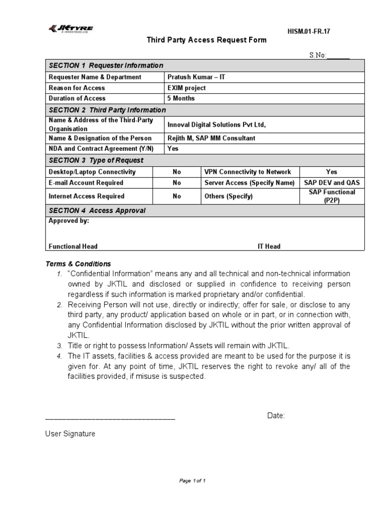 Third Party Access Request Form | PDF