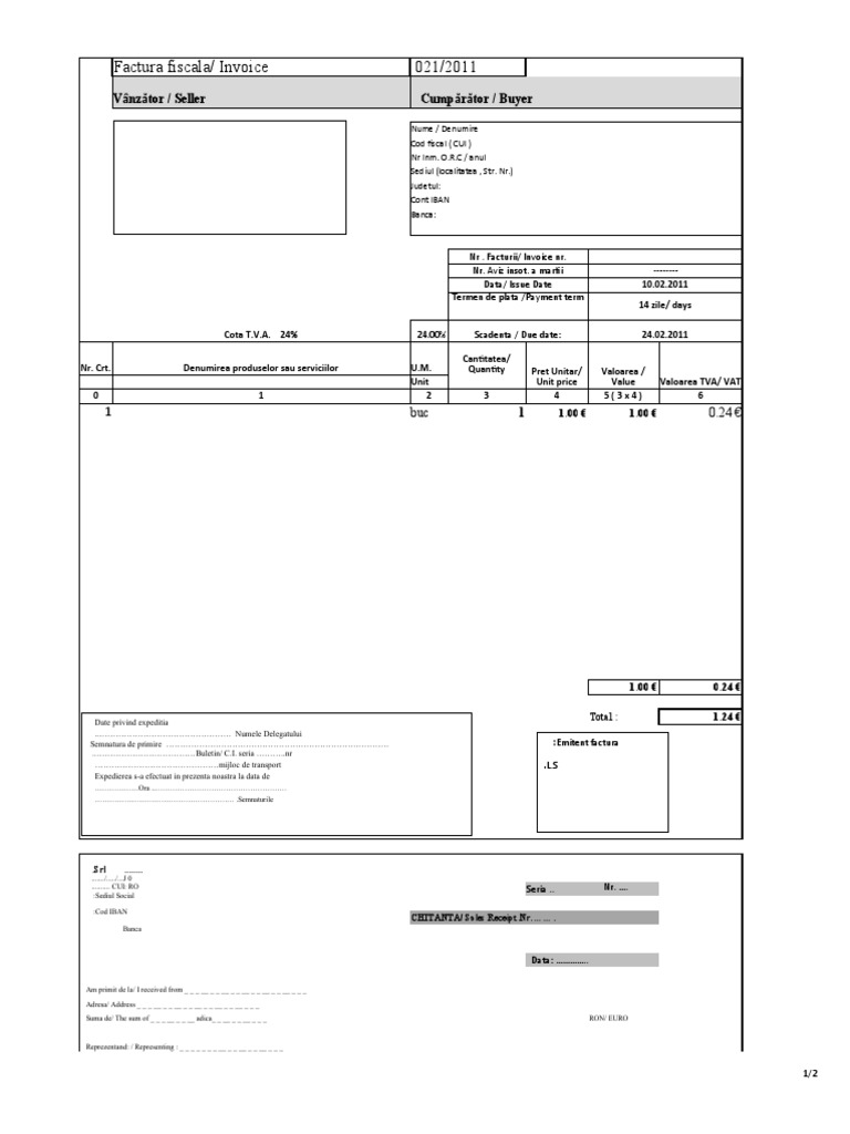 Model Factura + Chitanta | PDF | Finance & Money Management