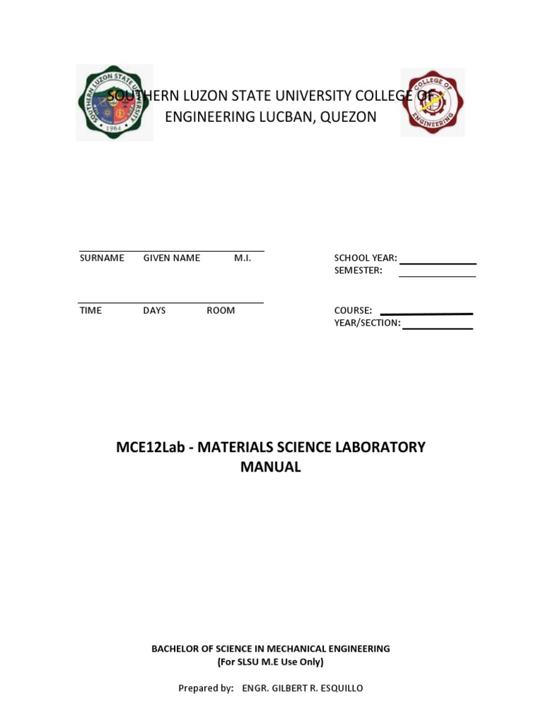 MCE12Lab Material Science Laboratory Manual PDF Ultimate Tensile