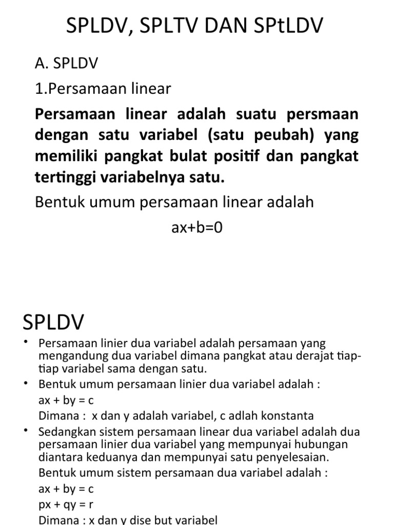 Perbandingan SPLDV dan SPLTV | PDF