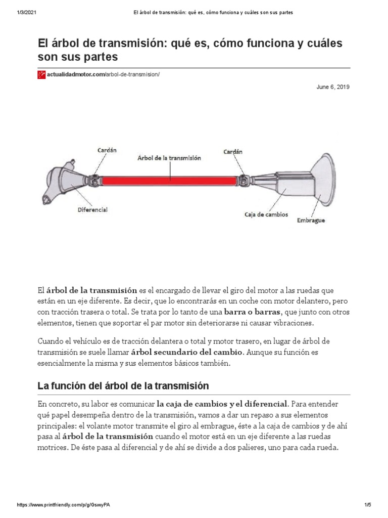 El Árbol de Transmisión - Qué Es, Cómo Funciona y Cuáles Son Sus Partes |  PDF | Transmisión (Mecánica) | Eje