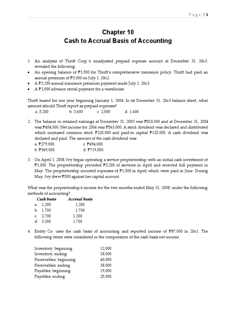 Chapter 10 - Cash To Accrual Basis of Accounting | PDF | Deferral ...