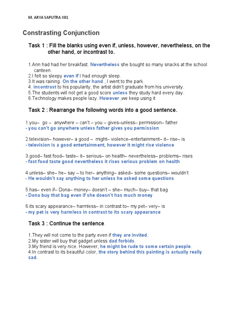 Constrasting Conjunction ARYA | PDF | Language Arts & Discipline