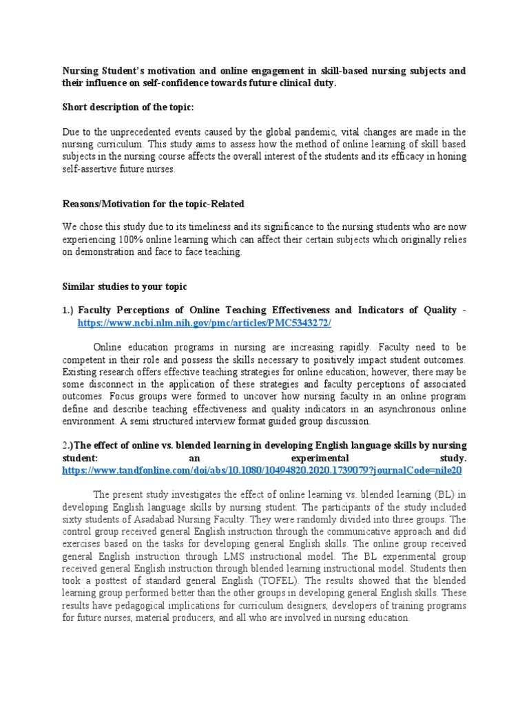 Nursing Student's Motivation and Online Engagement in Skill-Based ...