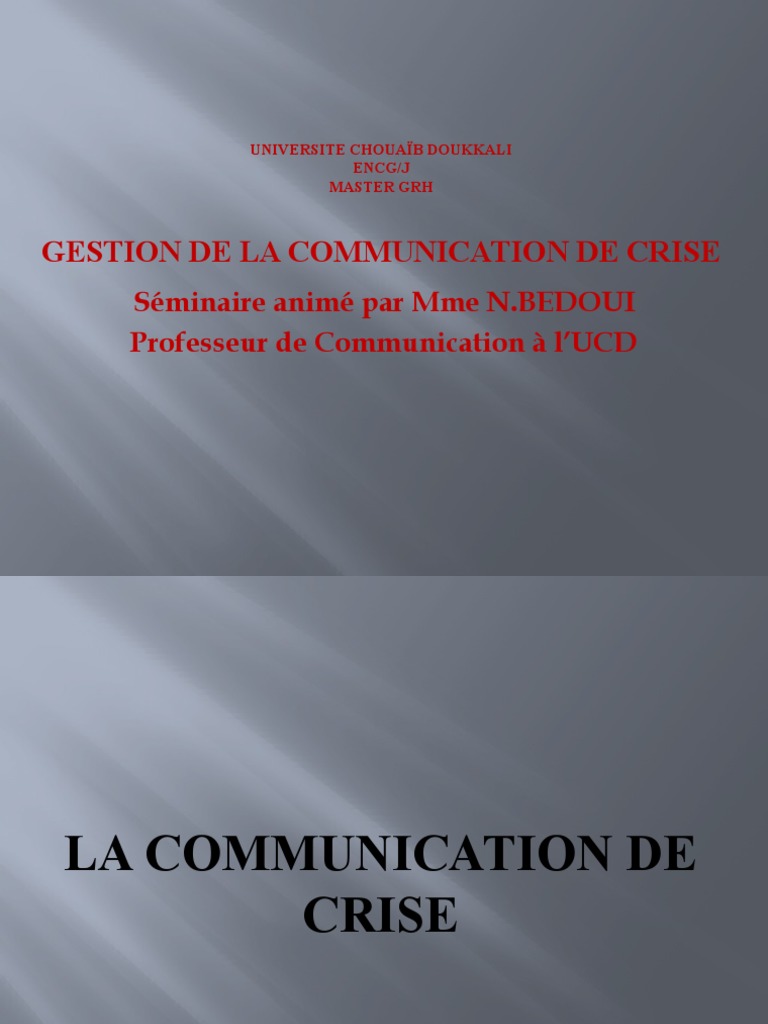 La Communication de Crise PPT | PDF | la communication | Partie prenante