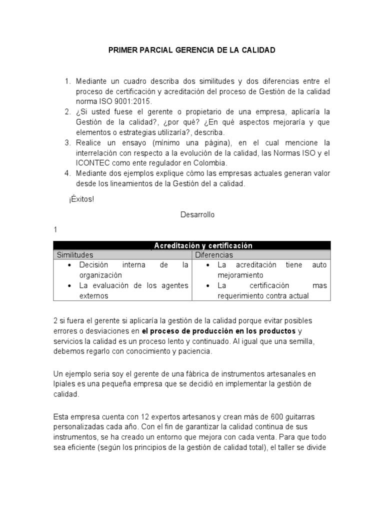 Primer Parcial Gerencia de La Calidad 2021-1 | PDF | Gestión de la ...