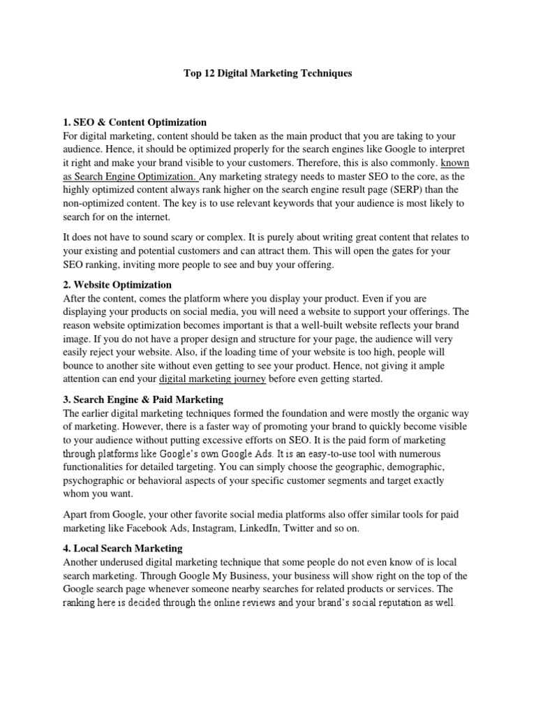 Digital Marketing Techniques | PDF