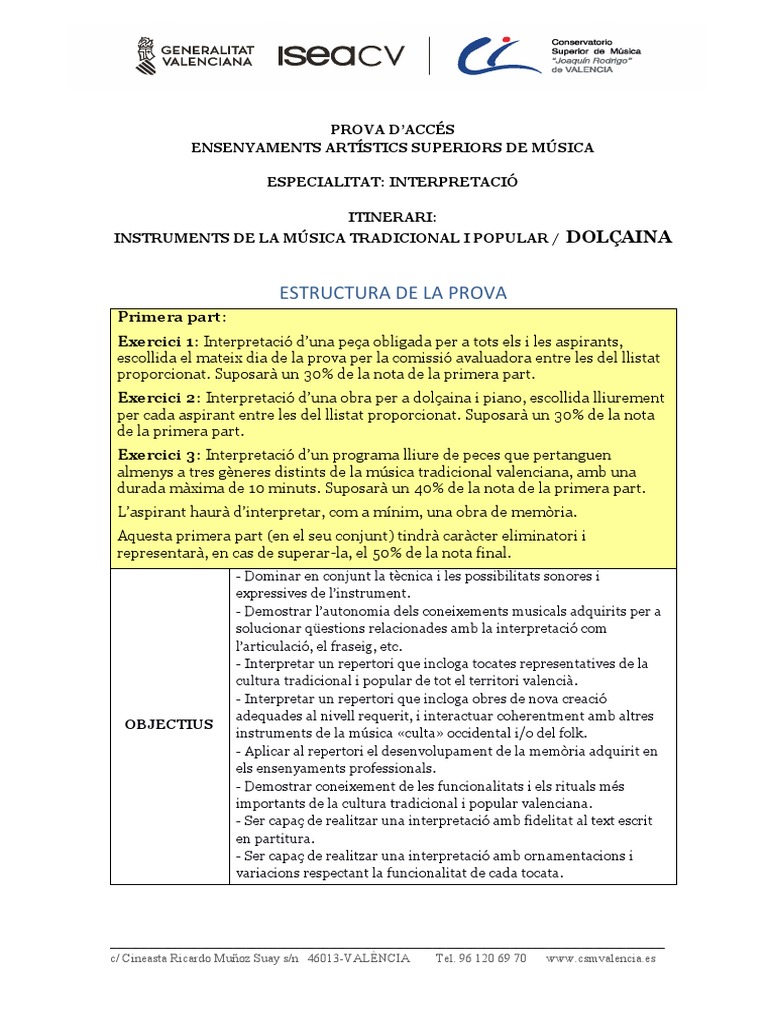 IMTP - Dolçaina 2020 Prova Accés Juny | PDF