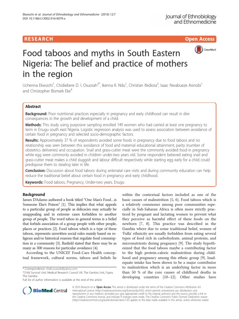 Food Taboos and Myths in South Eastern Nigeria The Belief and Practice