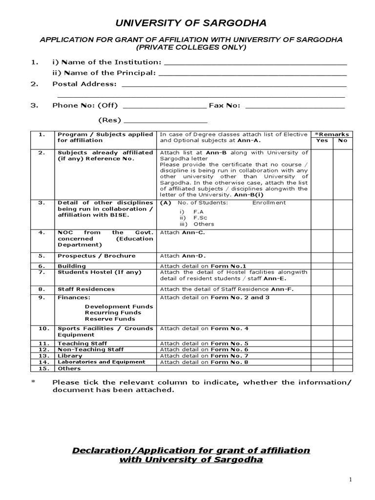Affiliation Application for UOS Colleges | PDF | University | Business