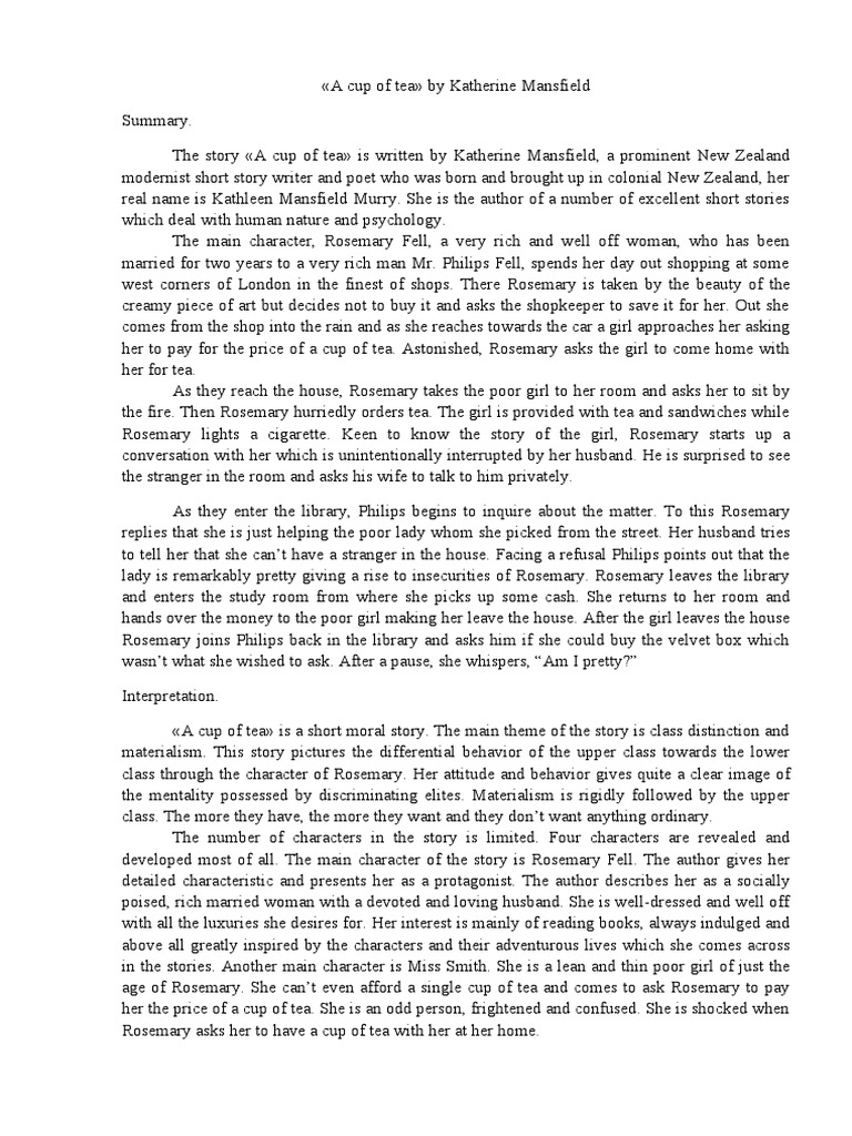 A Cup Of Tea Pdf Katherine Mansfield