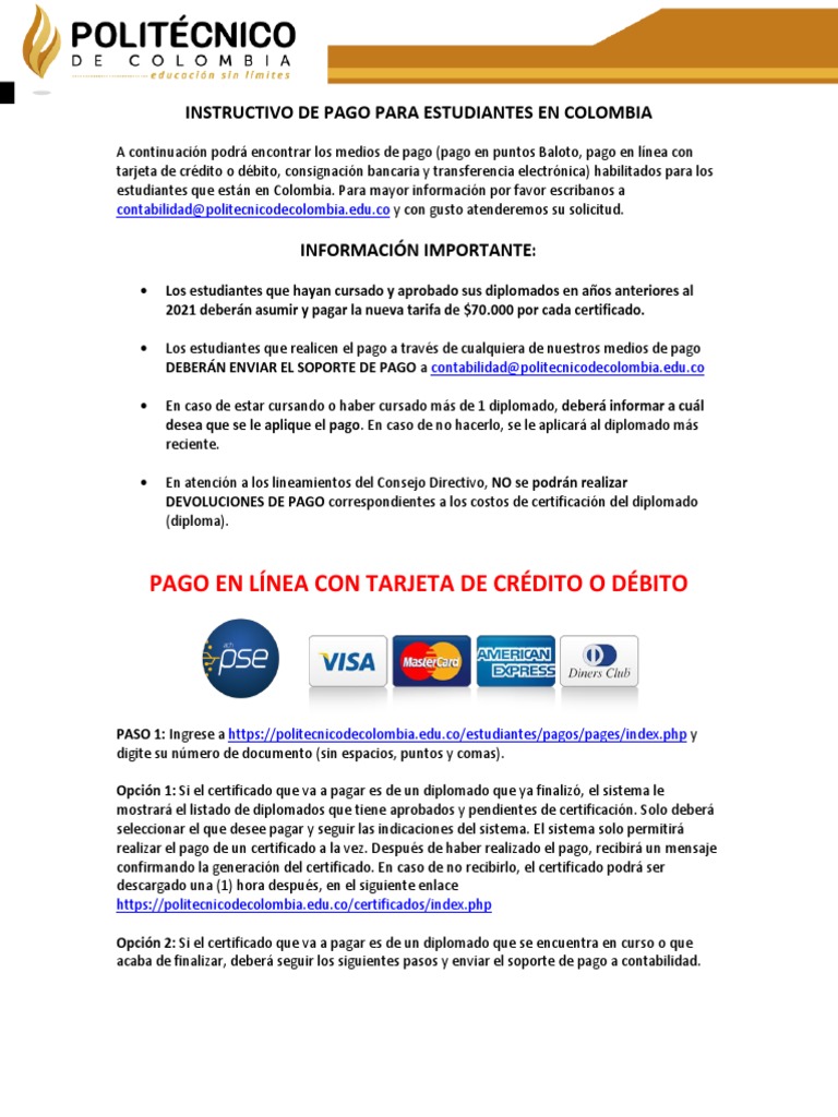 Guía de Pago para Estudiantes Colombia | PDF | Tarjeta de débito ...