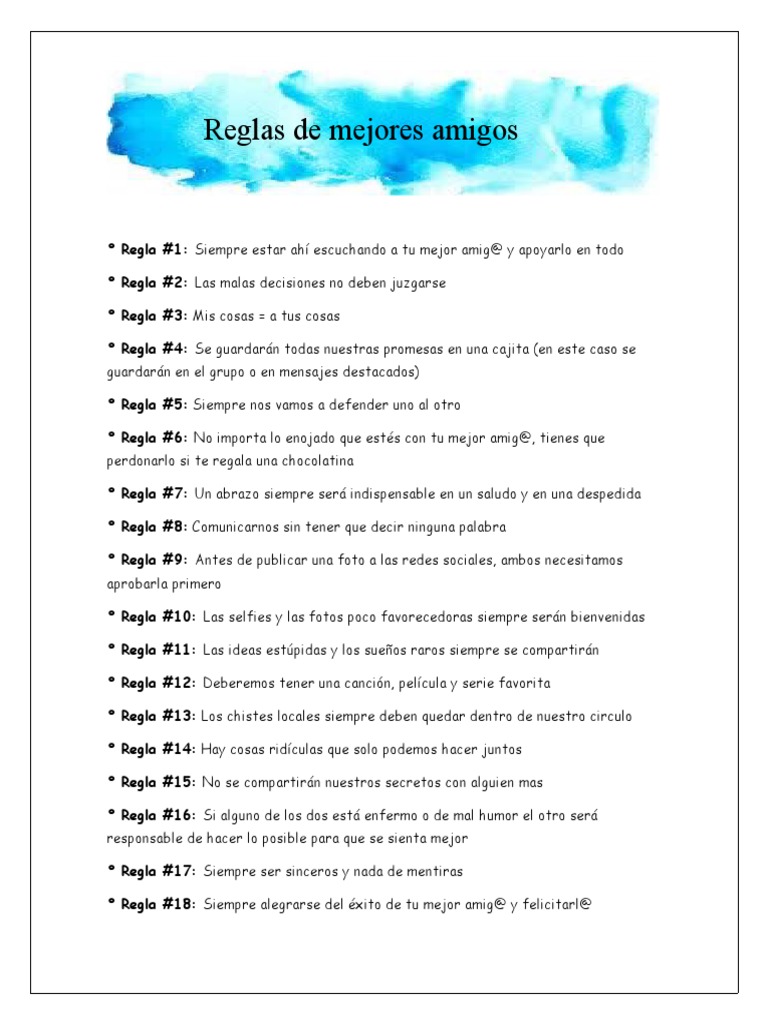 Reglas de Mejores Amigos | PDF | Cocina, comidas y vino | Relaciones  personales, crianza y desarrollo personal, image size:768x1024