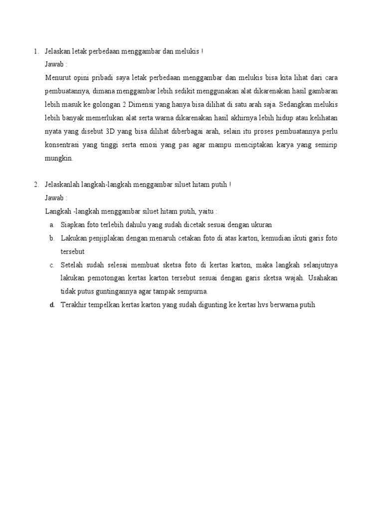 Jelaskan Letak Perbedaan Menggambar Dan Melukis | PDF