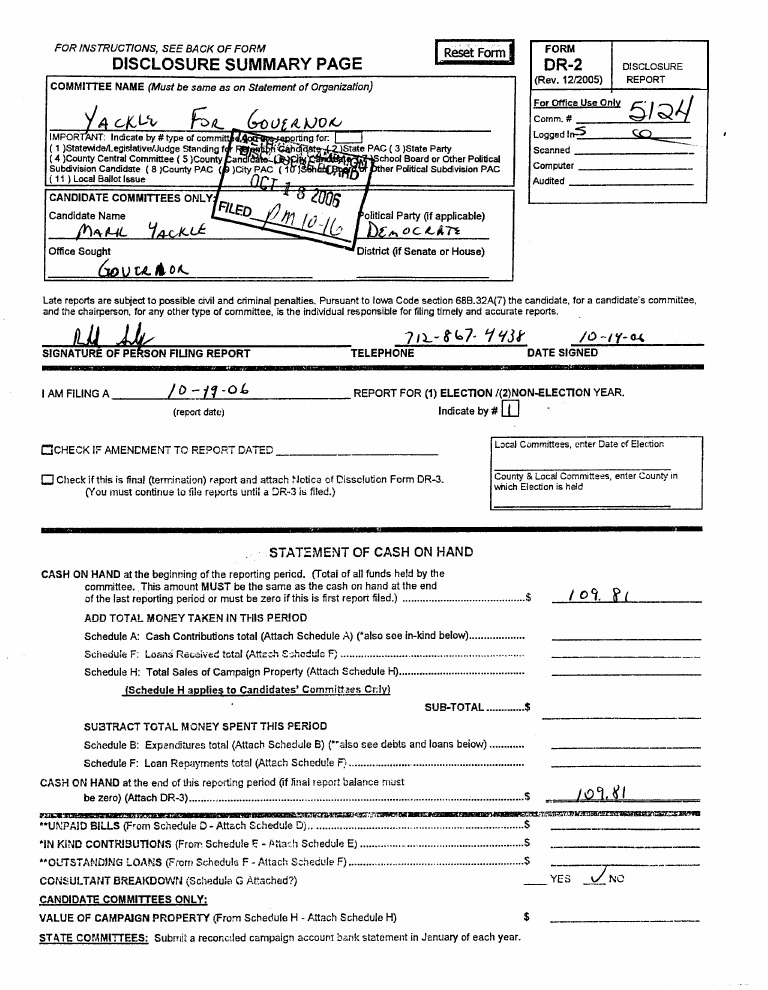 Candidate Committee Disclosure Report | PDF | Political Action ...