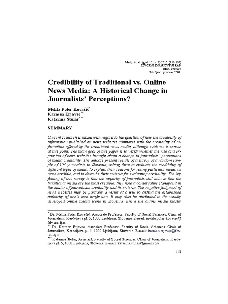 Journalists' Views on Media Credibility | PDF | Credibility | News