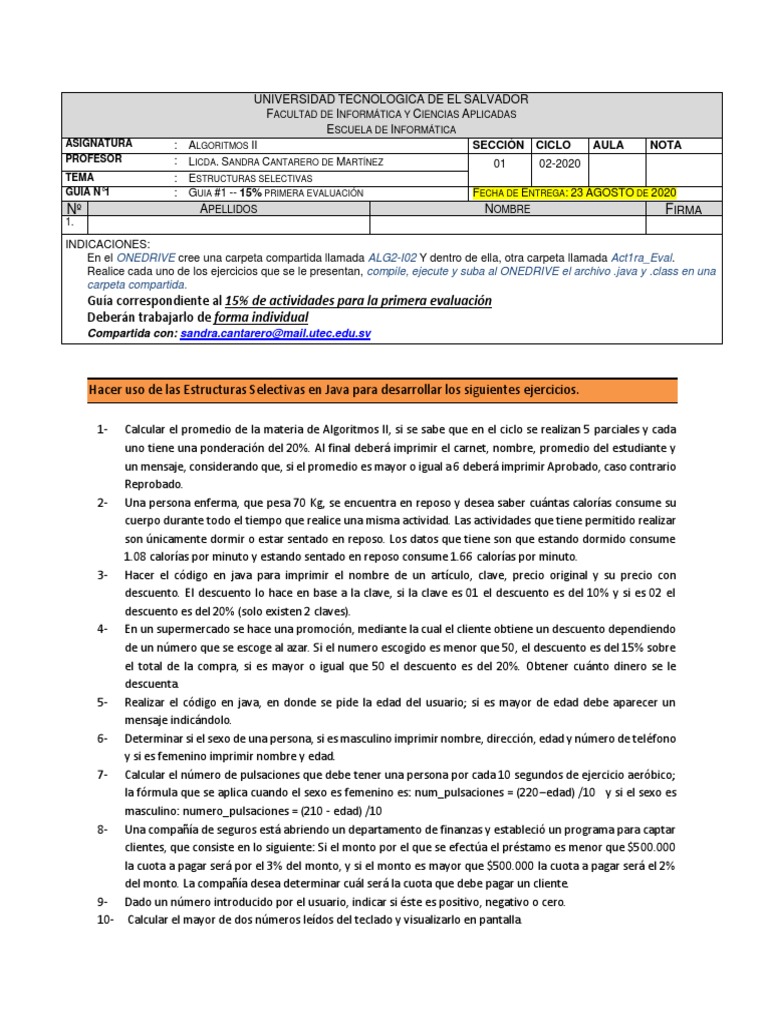 Guía de Estructuras Selectivas en Java | PDF | Java (lenguaje de ...