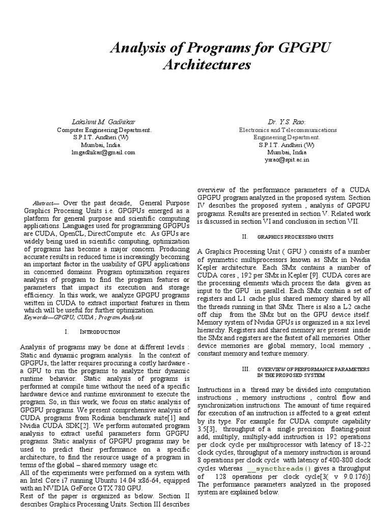 Analysis of Programs For GPGPU Architectures | PDF | Graphics ...
