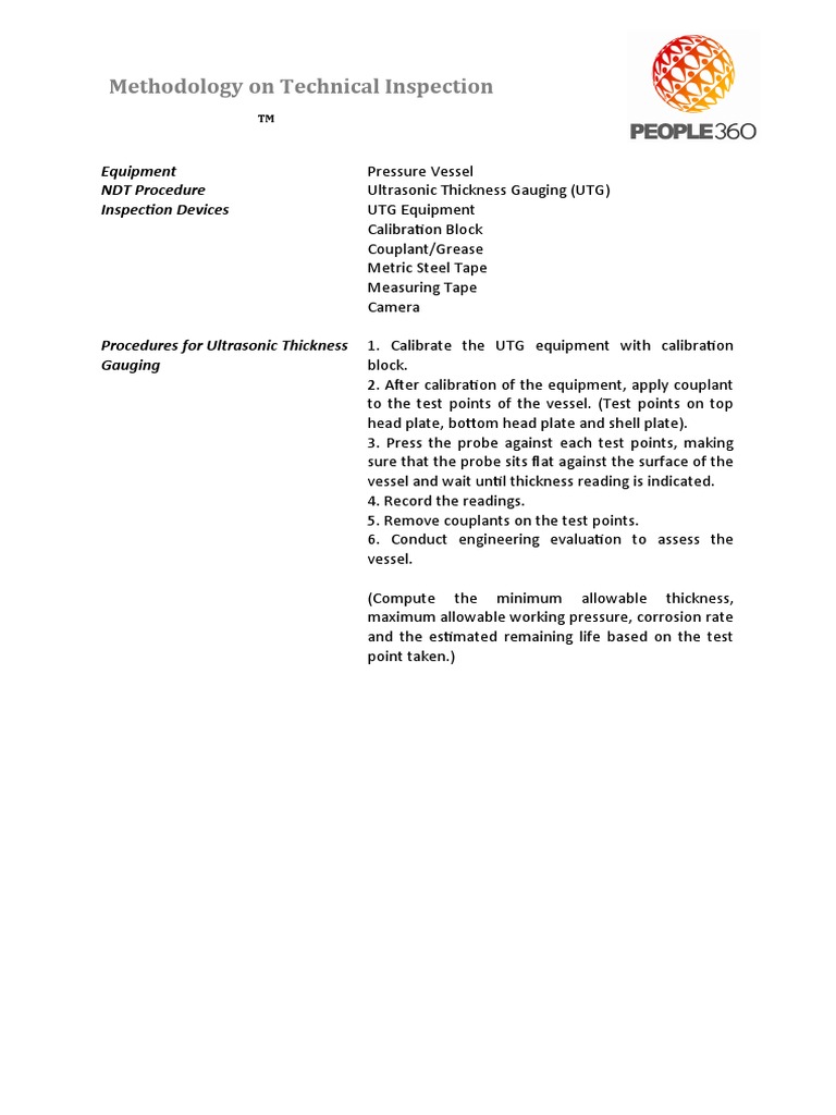 UTG Inspection Procedure for Pressure Vessels | PDF