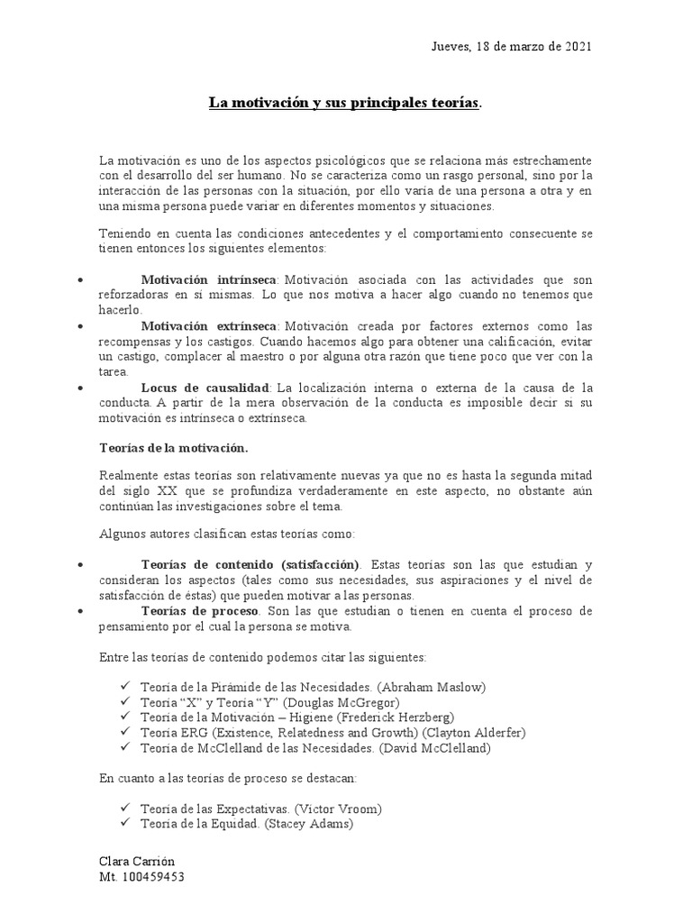 Teorías de la Motivación en Psicología | PDF | Motivación | Motivacional