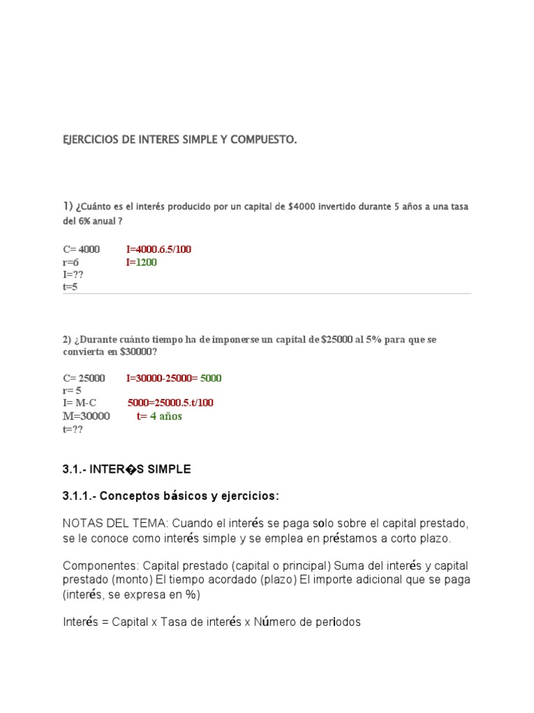 Ejercicios de Interés Simple y Compuesto | PDF | Tasas de interés | Interés