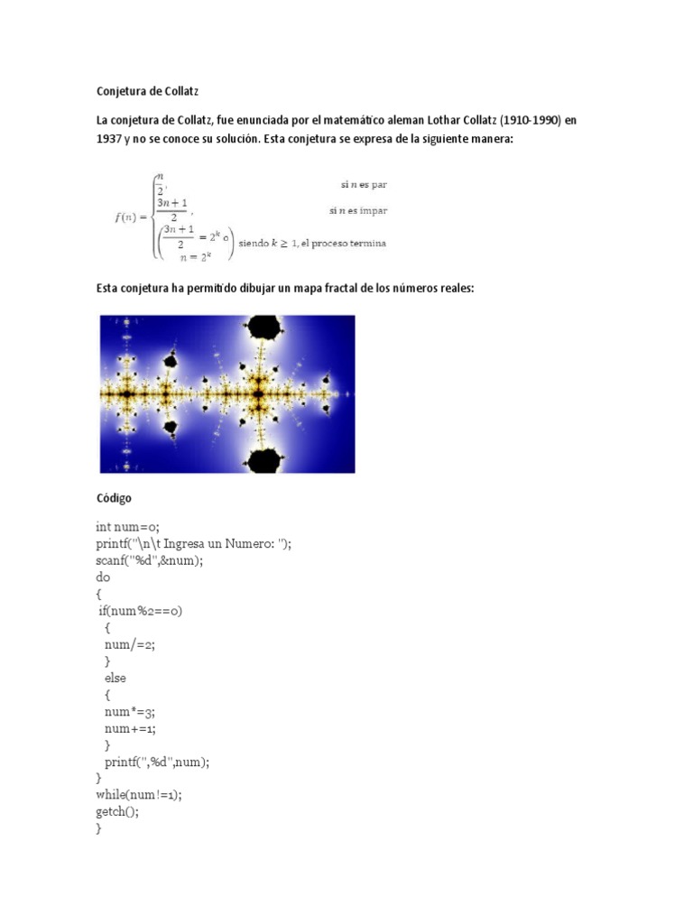 Conjetura de Collatz: Explicación y Fractal | PDF