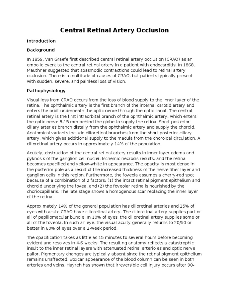 Understanding Central Retinal Artery Occlusion | PDF | Retina | Glaucoma
