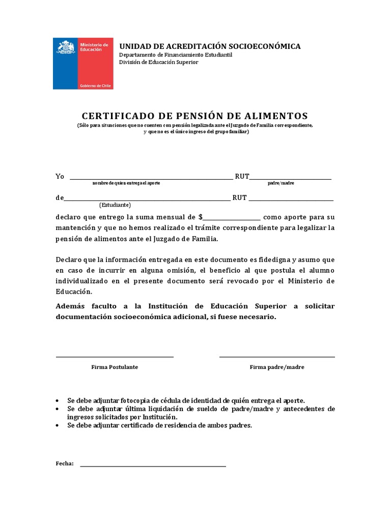 Mineduc Certificado Pension Alimentos 2020 PDF