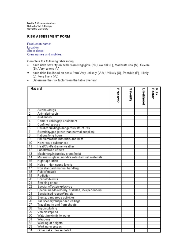 Risk Assessment Form MC | PDF | Risk Assessment | Risk